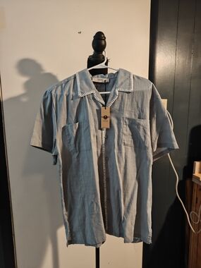 Cove Men's Light Blue Short Sleeve Casual Button Down Shirt